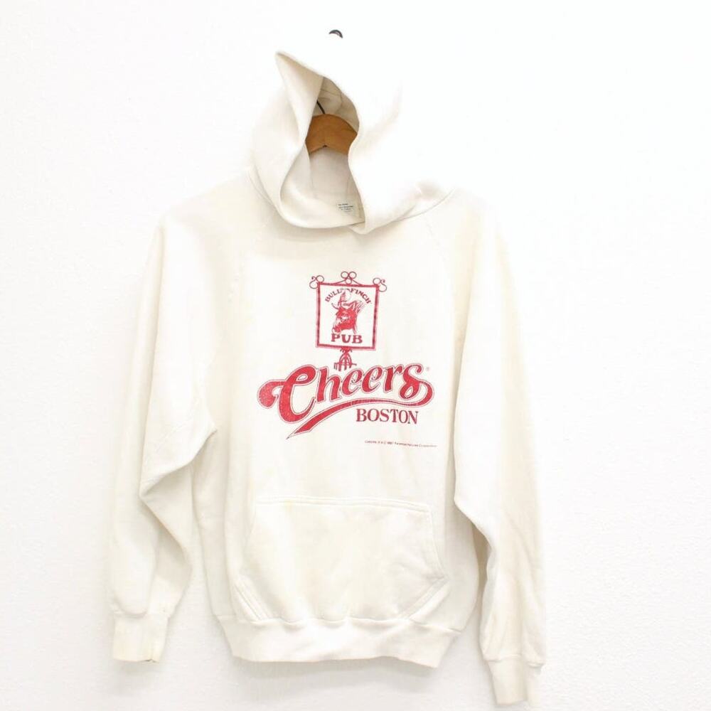 Vintage 90s Cheers Boston Pub White Hoodie Men’s Large TV Show